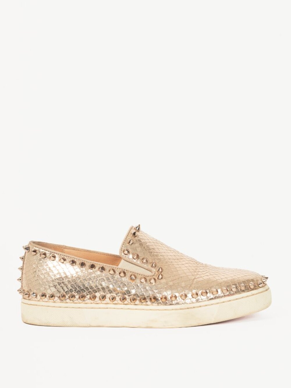 Christian Louboutin Pik Boat Gold Snake-Embossed Studded Sneakers